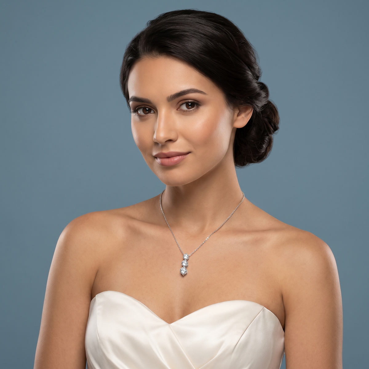 Platinum Graduated Three Stone Diamond Drop Necklace - Beauty