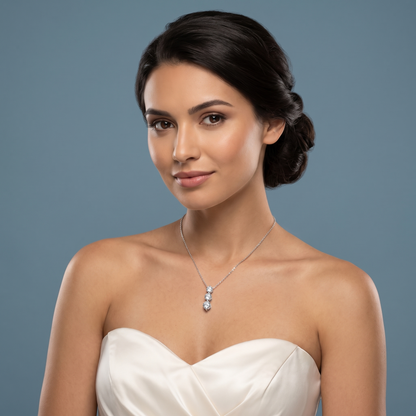 Platinum Graduated Three Stone Diamond Drop Necklace - Beauty