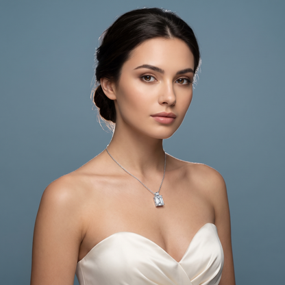 10KT White Gold Emerald Cut Diamond Accent Pendant - Beauty