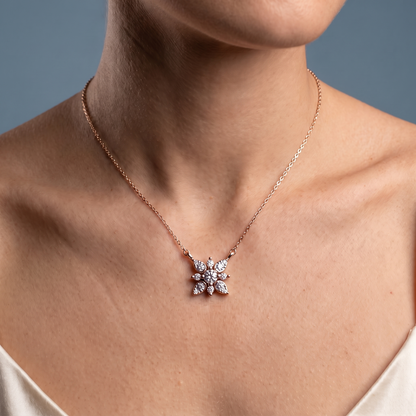 10KT Rose Gold Floral Petal Diamond Pendant - Close-up