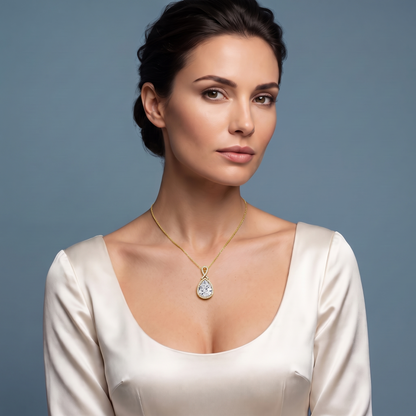 10KT Yellow Gold Pear Diamond Halo Infinity Bail Pendant - Beauty