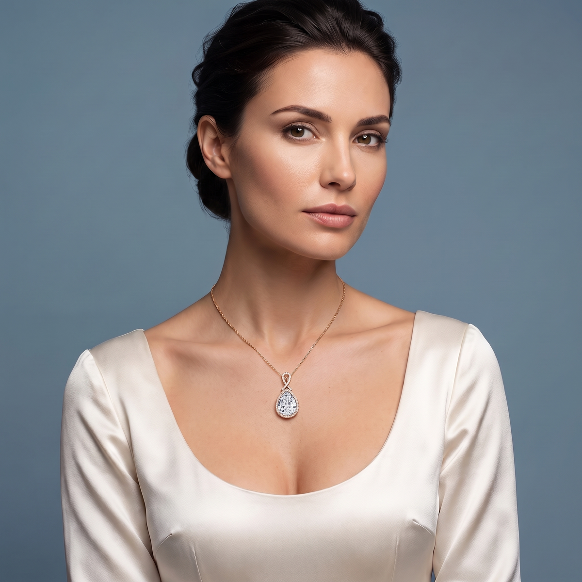 10KT Rose Gold Pear Diamond Halo Infinity Bail Pendant - Beauty
