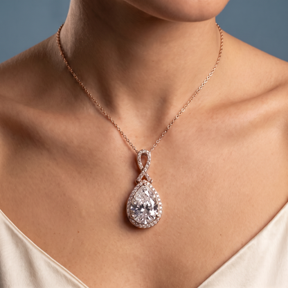 10KT Rose Gold Pear Diamond Halo Infinity Bail Pendant - Close-up