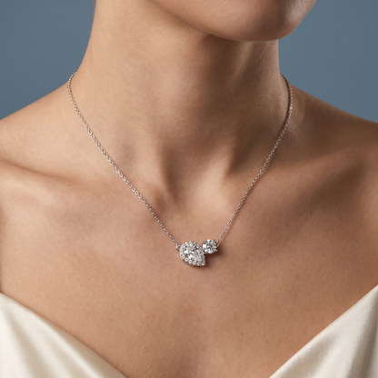 14KT White Gold Pear Halo Round Two Stone Diamond Pendant - Close-up