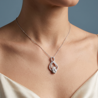 14KT White Gold Infinity Marquise Pear Diamond Pendant - Close-up