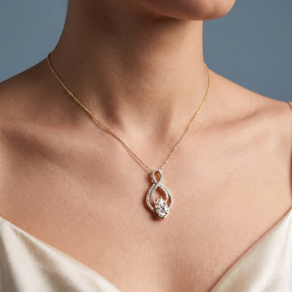 14KT Yellow Gold Infinity Marquise Pear Diamond Pendant - Close-up