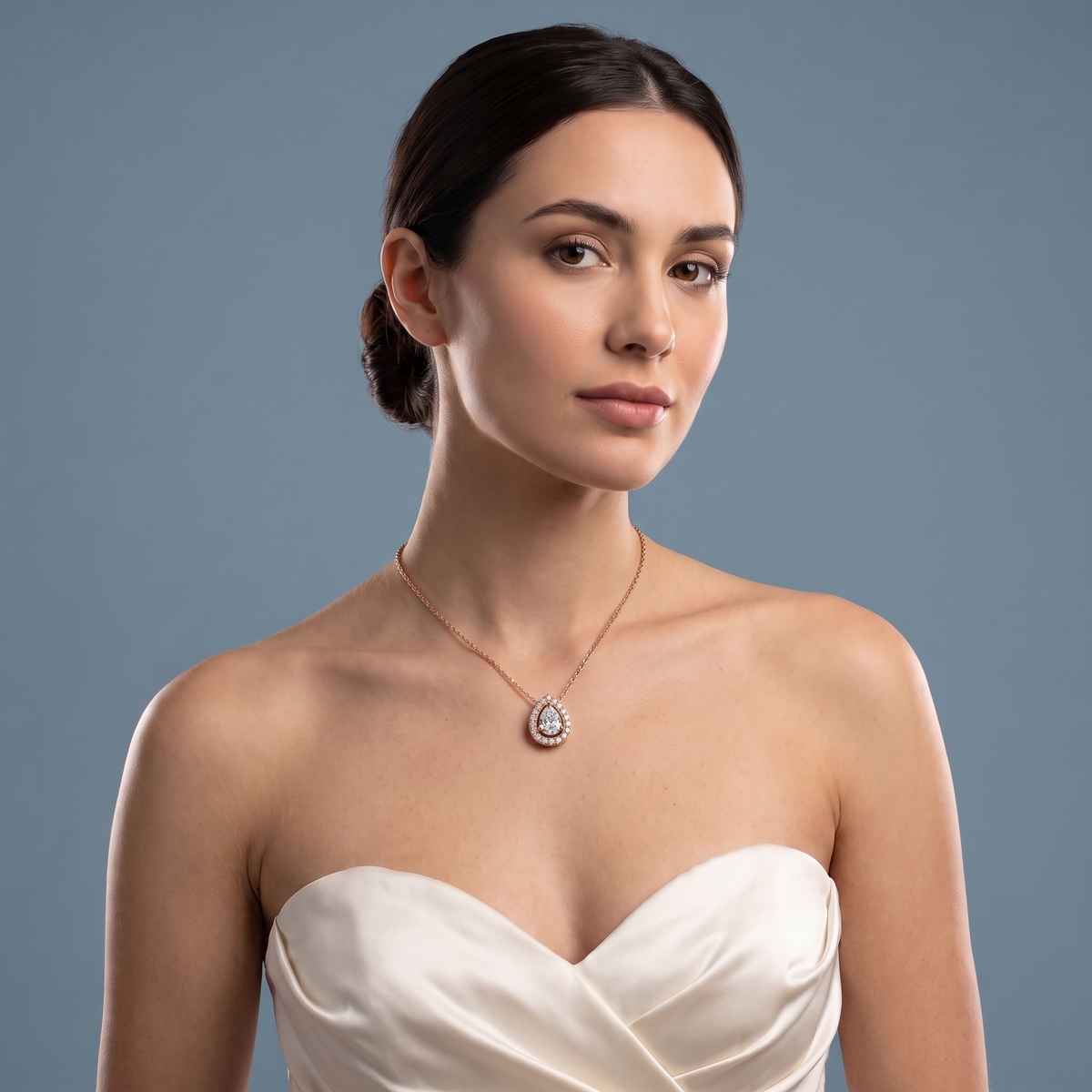 10KT Rose Gold Pear Diamond Delicate Halo Pendant - Beauty