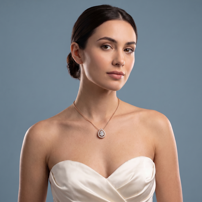 10KT Rose Gold Pear Diamond Delicate Halo Pendant - Beauty