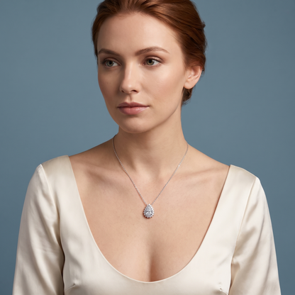 Silver Pear Diamond Sparkling Halo Pendant - Beauty