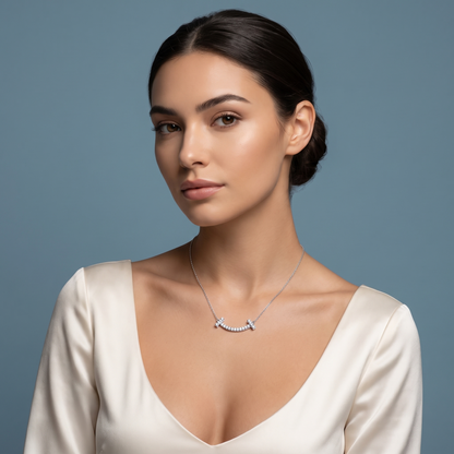 Silver Curved Bar Diamond Pendant - Beauty