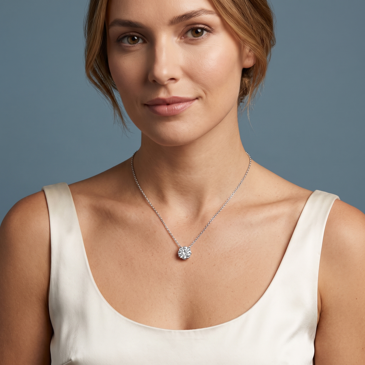 Platinum Minimalist Round Diamond Solitaire Pendant - Beauty