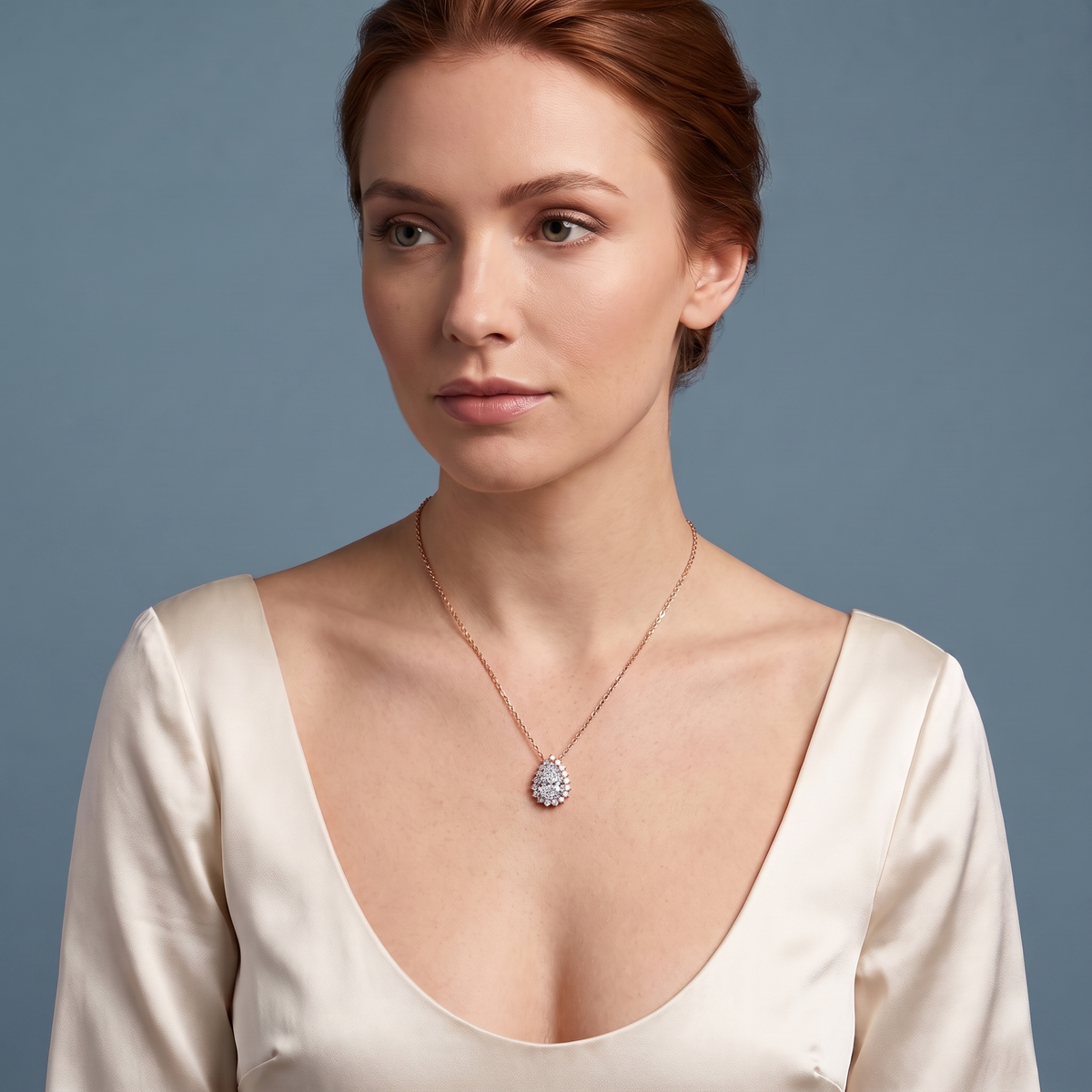 10KT Rose Gold Pear Diamond Sparkling Halo Pendant - Beauty