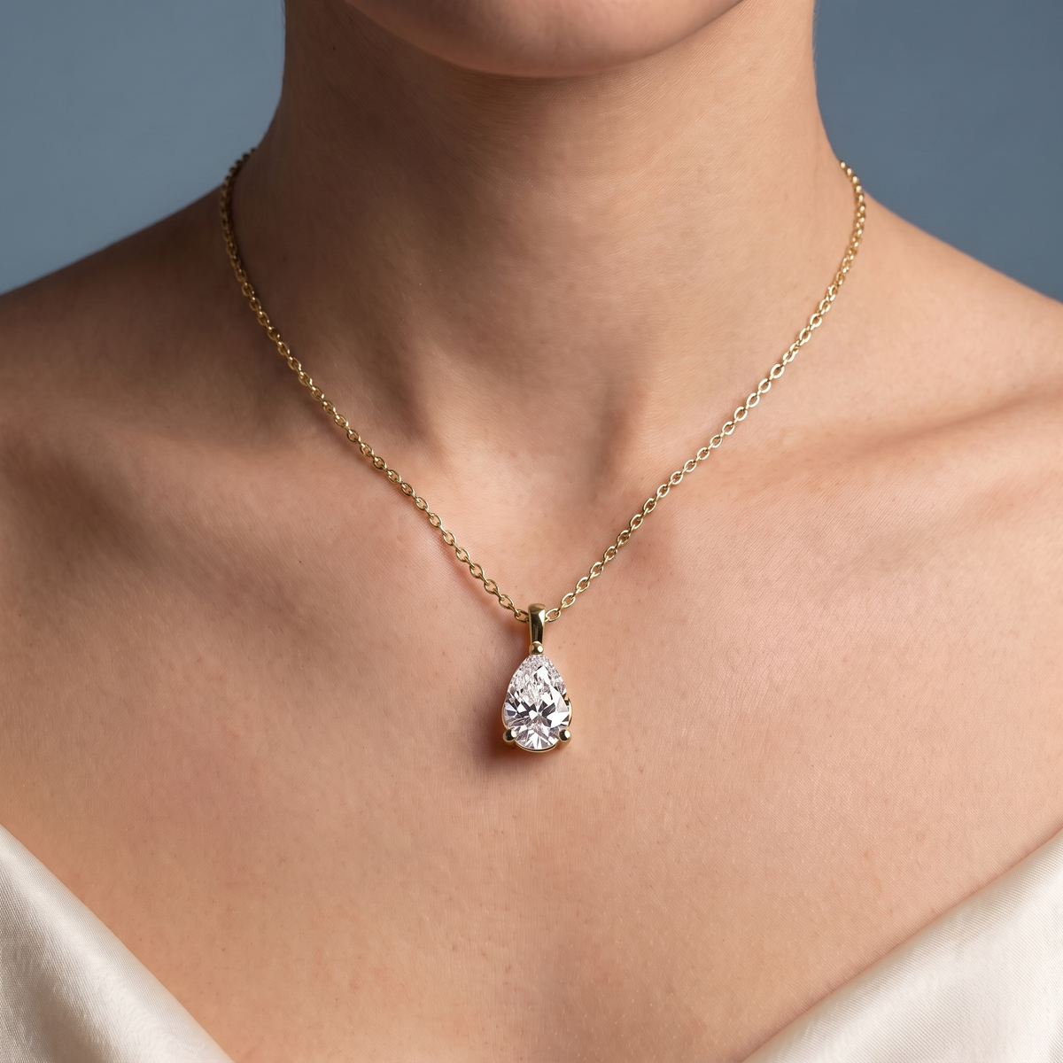 14KT Yellow Gold Pear Cut Diamond Solitaire Pendant - Close-up