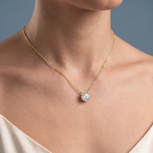14KT Yellow Gold Minimalist Round Diamond Solitaire Pendant - Close-up