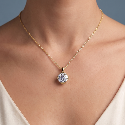 10KT Yellow Gold Timeless Round Diamond Solitaire Pendant - Close-up