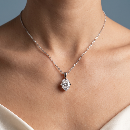 Platinum Oval Cut Diamond Solitaire Pendant - Close-up