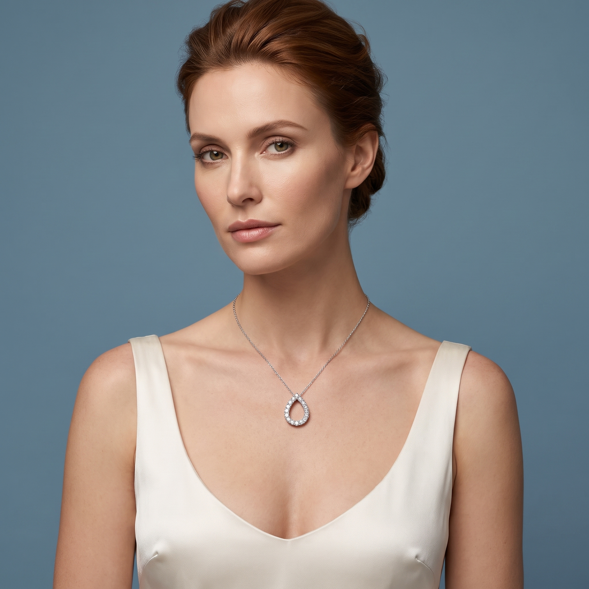 Silver Open Pear Teardrop Diamond Pendant - Beauty