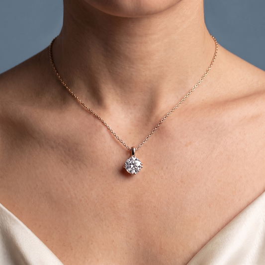 10KT Rose Gold Classic Round Diamond Solitaire Pendant - Close-up
