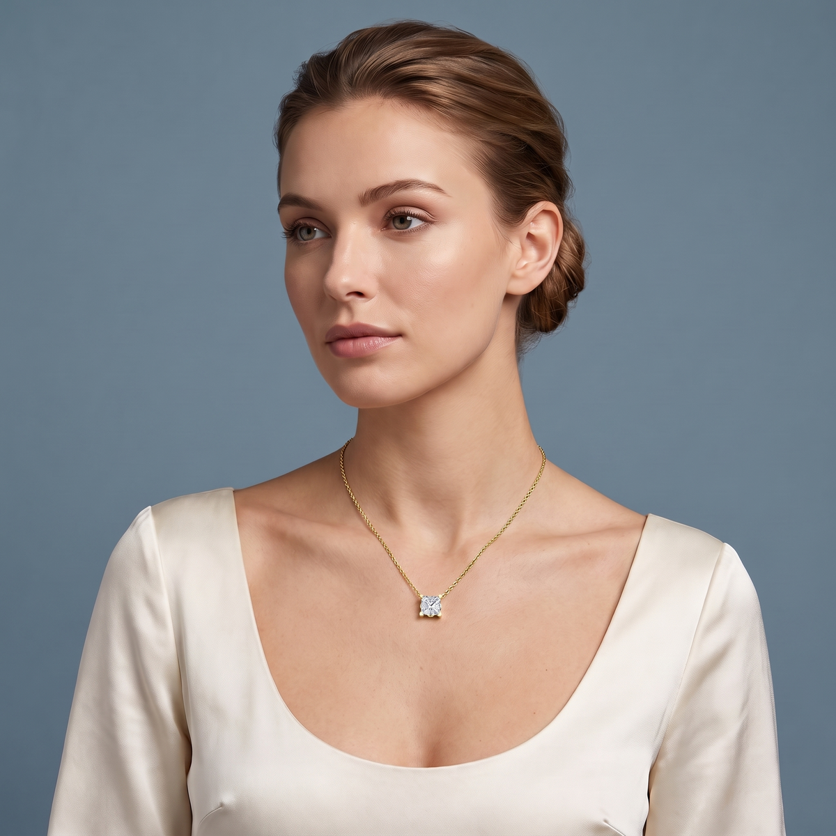 14KT Yellow Gold Princess Cut Diamond Corner Prong Pendant - Beauty
