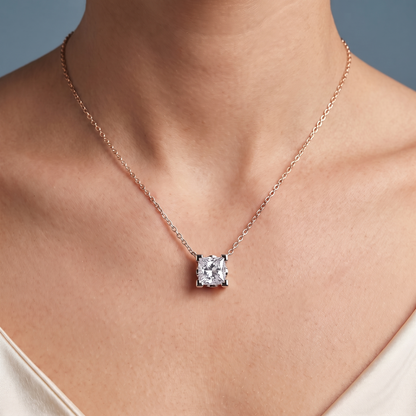 14KT Rose Gold Princess Cut Diamond Corner Prong Pendant - Close-up