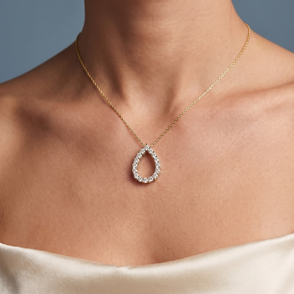 14KT Yellow Gold Open Pear Teardrop Diamond Pendant - Close-up