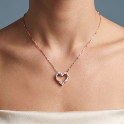 14KT Rose Gold Open Heart Diamond Pendant - Close-up