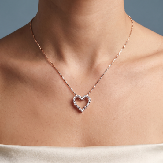 14KT Rose Gold Open Heart Diamond Pendant - Close-up