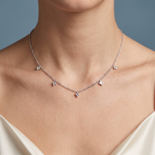 Platinum Five Station Diamond Necklace - Close-up