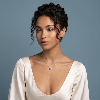 Silver Emerald Cut Diamond Solitaire Necklace - Beauty