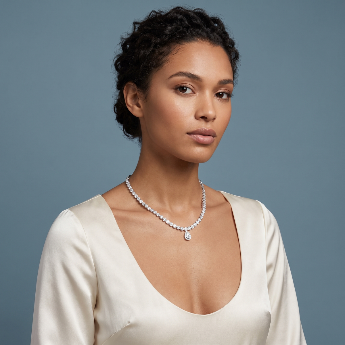 Silver Timeless Round Teardrop Diamond Pendant Necklace - Beauty