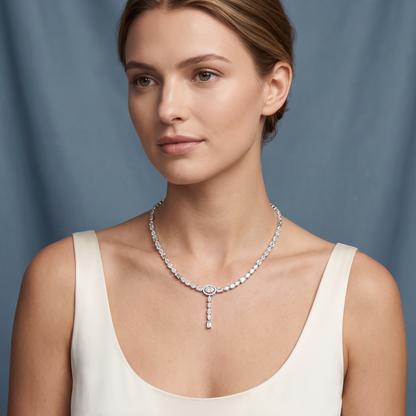 10KT White Gold Timeless Round Oval Emerald Cut Drop Multi-Cut Diamond Pendant Necklace - Beauty
