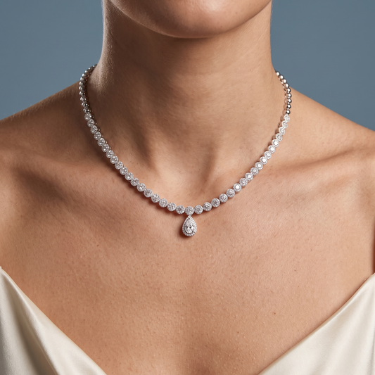 Platinum Timeless Round Teardrop Diamond Pendant Necklace - Close-up
