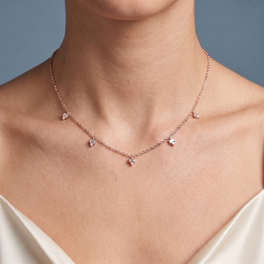 14KT Rose Gold Five Station Diamond Necklace - Close-up