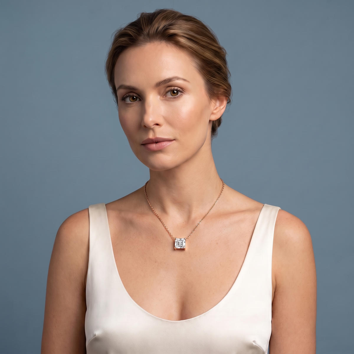 10KT Rose Gold Asscher Cut Diamond Solitaire Necklace - Beauty