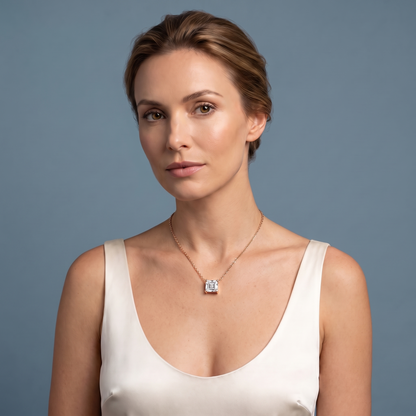 10KT Rose Gold Asscher Cut Diamond Solitaire Necklace - Beauty
