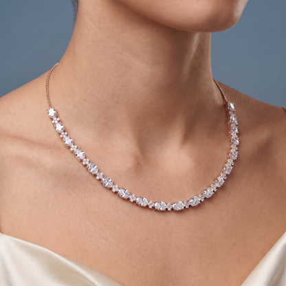 10KT Rose Gold Luxurious Oval Round Cut Line Diamond Necklace - Close-up