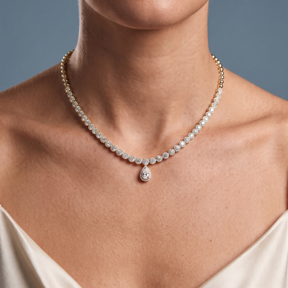 10KT Yellow Gold Timeless Round Teardrop Diamond Pendant Necklace - Close-up