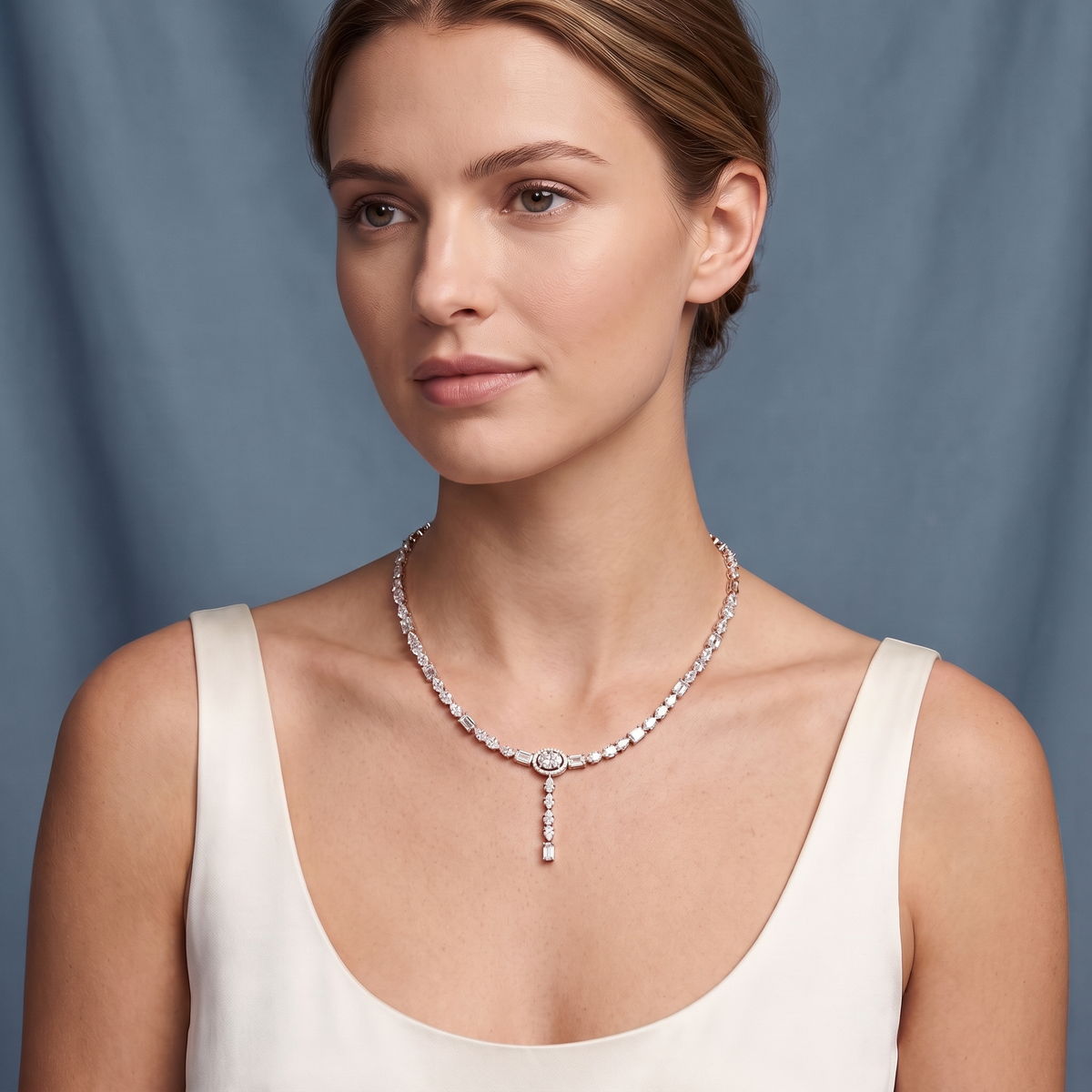 14KT Rose Gold Timeless Round Oval Emerald Cut Drop Multi-Cut Diamond Pendant Necklace - Beauty