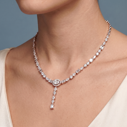 14KT Rose Gold Timeless Round Oval Emerald Cut Drop Multi-Cut Diamond Pendant Necklace - Close-up