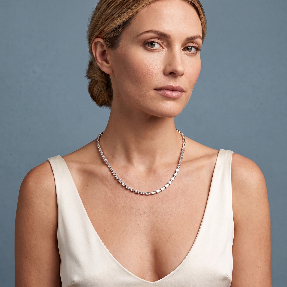 10KT Rose Gold Statement Emerald Cut Brilliant Diamond Necklace - Beauty
