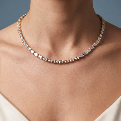 10KT Yellow Gold Statement Emerald Cut Brilliant Diamond Necklace - Close-up