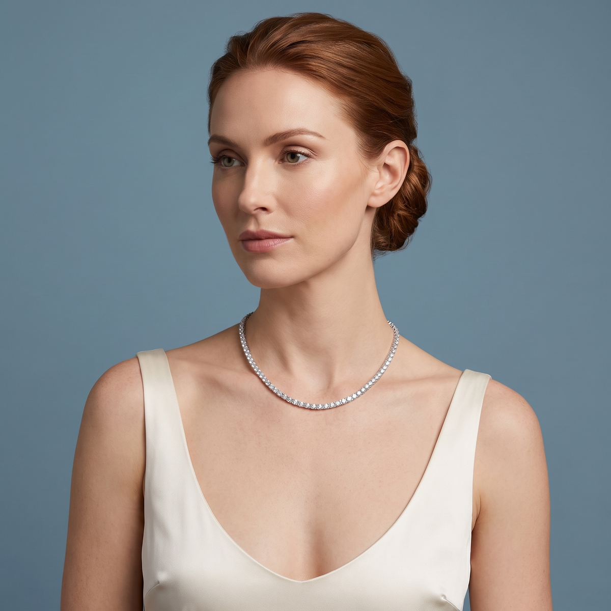 Platinum Round Line Brilliant Diamond Tennis Chain Luxurious Necklace - Beauty