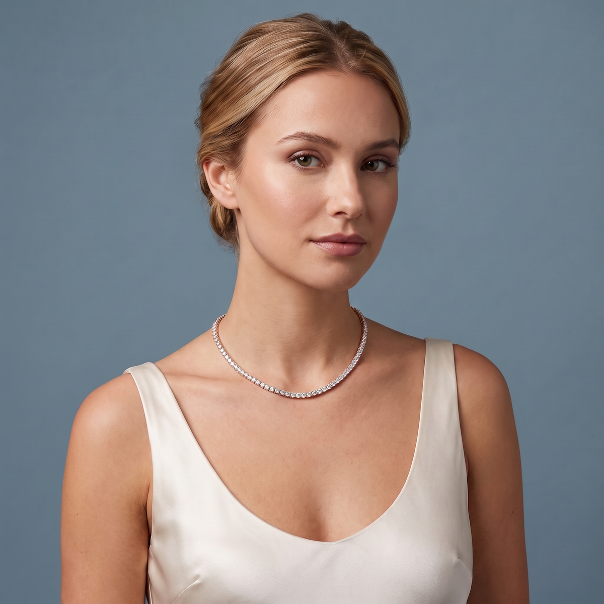 10KT Rose Gold Round Line Brilliant Diamond Tennis Chain Necklace - Beauty