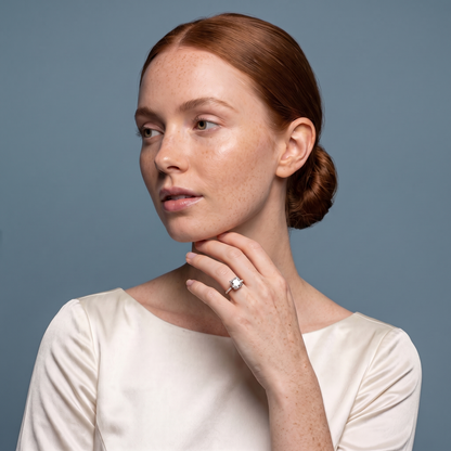 18 KT Rose Gold Cushion Cut Diamond Solitaire Ring - model beauty shot