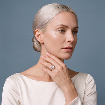 18 KT Rose Gold Marquise Cut Diamond Solitaire Ring - model beauty shot