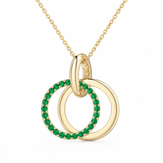 10K Yellow Gold Lab Grown Emerald Interlocking Circles Pendant