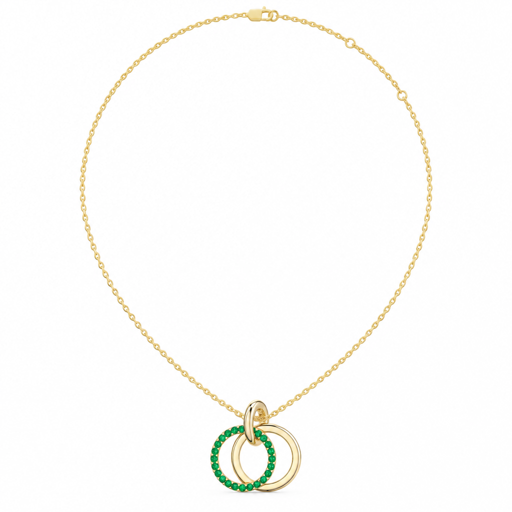 14K Yellow Gold Lab Grown Emerald Interlocking Circles Pendant - View 3