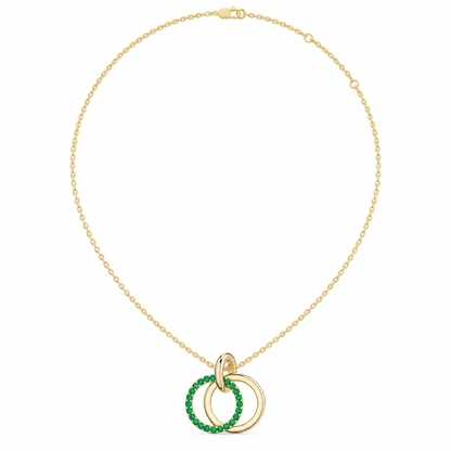 14K Yellow Gold Lab Grown Emerald Interlocking Circles Pendant - View 3