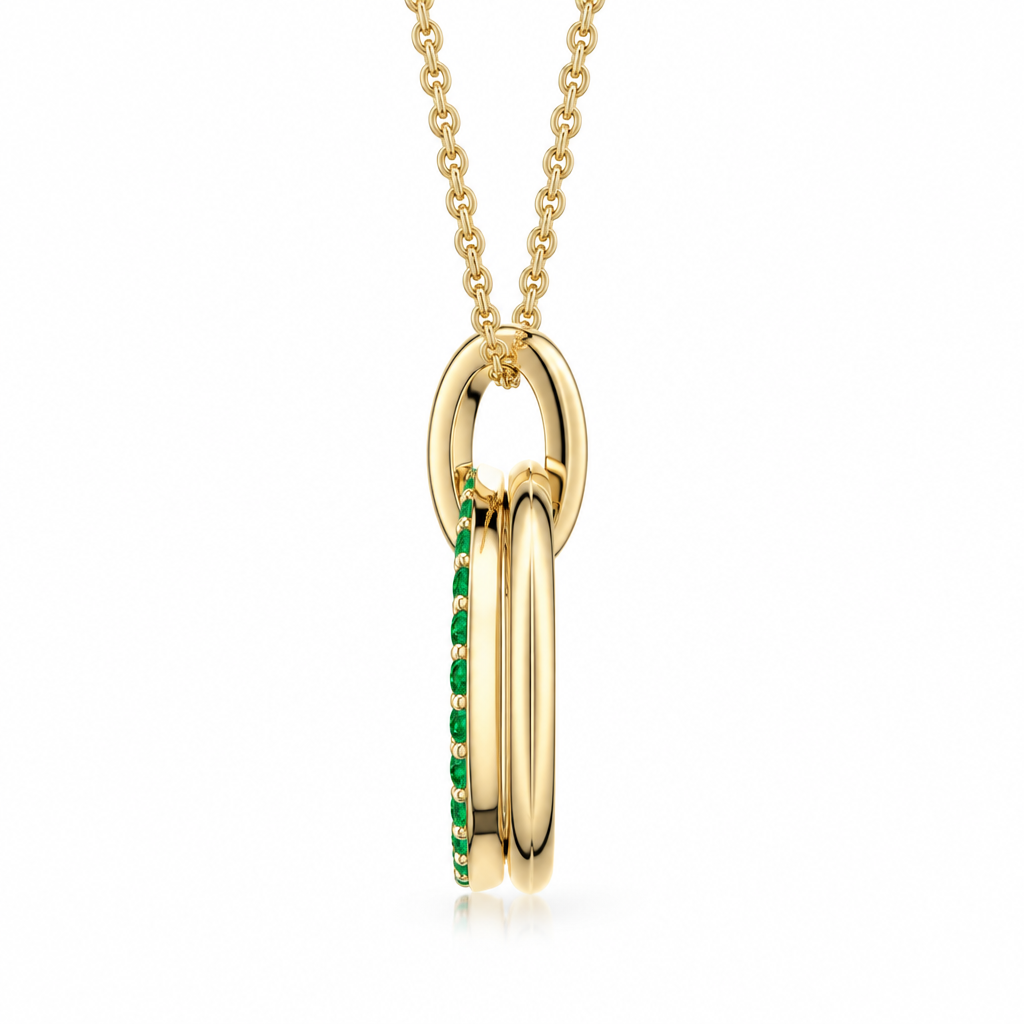 14K Yellow Gold Lab Grown Emerald Interlocking Circles Pendant - View 2