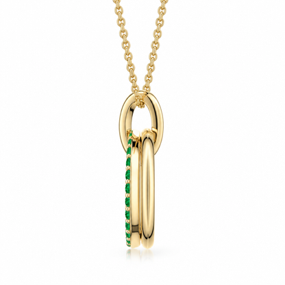 14K Yellow Gold Lab Grown Emerald Interlocking Circles Pendant - View 2